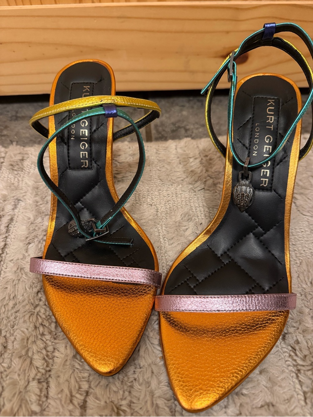 Kurt Geiger Metallic Orange Pointed Toe Multicolor Strap Heels